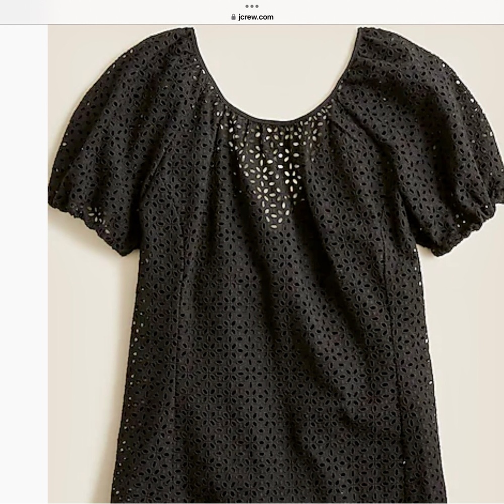J Crew Cotton Black Eyelet Top Short Sleeve V-Back Puff Sleeve Size 10